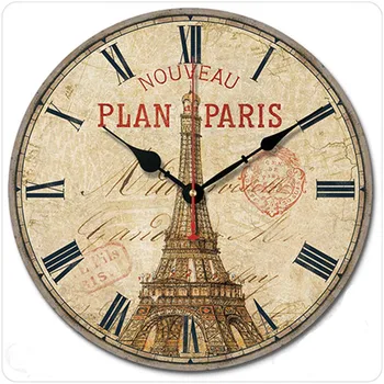 12-дюймовые настенные часы Europe Paris Tower в стиле Ретро, большие Декоративные Современные настенные часы, Французские Антикварные Деревянные часы, бесшумные часы
