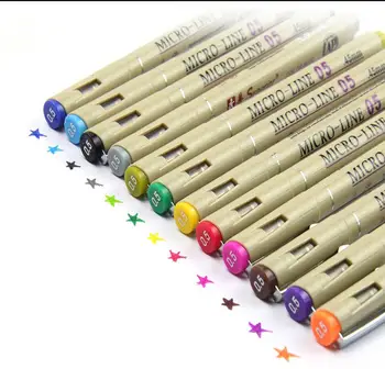 12 Цветов Эскиз Микрон ручка 0,5 мм Превосходная игольчатая ручка для рисования Тонкая подводка Пигма Рисование Манга аниме Маркер Прекрасные цвета