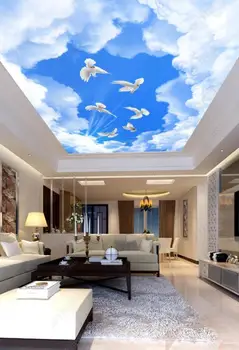 1824 Голубое небо с летящими голубями, печать натяжной потолочной пленки для украшения потолка мастерской