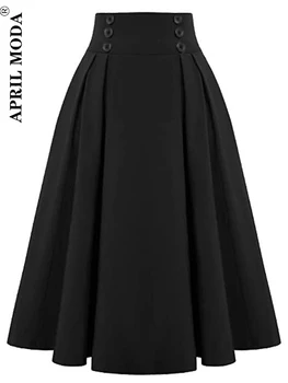 2023 мода негабаритных Винтаж косплей миди плиссированные юбки стимпанк ретро 50-х годов сплошной черный красный качели повседневная летняя вечеринка юбки