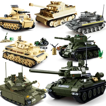 2023 Модель военного танка Строительные блоки Army Tiger Немецкая боевая машина M1a2 Набор кирпичей Строительные игрушки