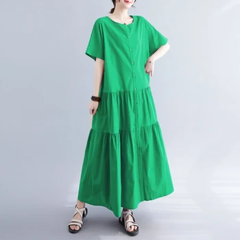 2023 Новое поступление, Корейское Стильное Лоскутное Шикарное Женское Свободное Летнее платье-блузка, Модное Женское Повседневное плиссированное платье, Женское рабочее платье