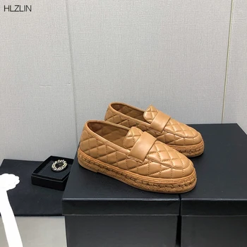 2023 осень, новая кожа в стиле Xiaoxiang, кожаная пеньковая веревка, рыбацкие туфли на плоской подошве, бриллиантовые туфли на плоской подошве