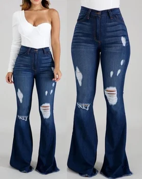 2023 Повседневный деним, однотонный, с высокой талией, с необработанным подолом, длинные расклешенные джинсы на пуговицах, женская новая модная женская одежда, универсальная.