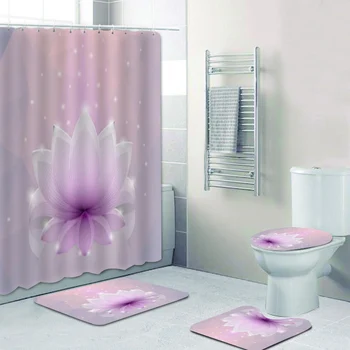 3D Шикарный Набор штор для душа с Розовым Цветком Лотоса в ванной комнате с арабскими абстрактными цветами, Занавески для ванной Комнаты, Коврики для крышки унитаза