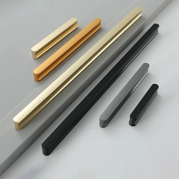 96 мм 128 мм Шкаф из алюминиевого сплава, кухонная ручка, ручка для шкафа, Современная фурнитура для выдвижных ящиков, Длинный Серый, Черный, золотой