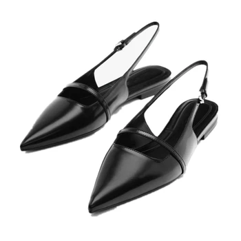 Elmsk 2023 Летние французские ретро босоножки на плоской подошве с острым носком, Офисная женская обувь, модная кожа