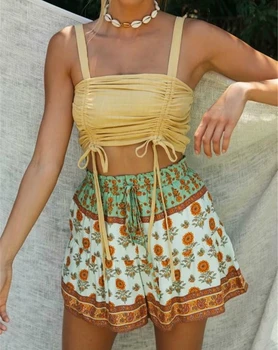Happie Queens/ Женские короткие женские пляжные шорты с цветочным принтом в богемном стиле большого размера с эластичной резинкой на талии из вискозы в стиле бохо