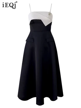 IEQJ Модное платье-слинг контрастного цвета без рукавов Для женщин, Вечерние платья с бриллиантами, Новая Весенняя одежда 2023 года 3WQ4376