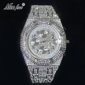 MISSFOX Роскошные Часы Для Мужчин Модного Бренда Iced Out Diamond Bling Clocks Автоматическая Дата Полный Стальной Хронометр Кварцевые Наручные Часы Reloj
