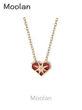 Moolan Jewel, ожерелье с подвеской в виде сердца из красного агата, Звездная вспышка, кольцо из стерлингового серебра 925 пробы, женские модные украшения