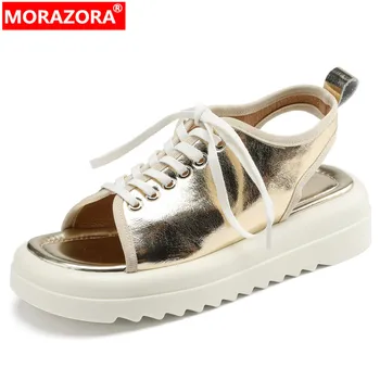 MORAZORA 2023 Новые Босоножки на платформе из натуральной кожи на шнуровке, летние босоножки на плоской подошве, хит продаж, Женская повседневная обувь