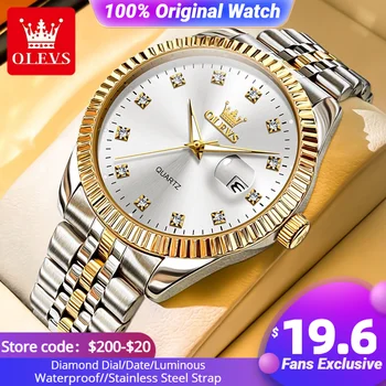 OLEVS Новые мужские часы Оригинальные роскошные кварцевые часы с бриллиантами для мужчин Водонепроницаемые люминесцентные наручные часы с датой для мужчин