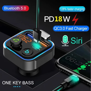 QC3.0 PD18W Быстрое Зарядное Устройство Bluetooth 5,0 FM-передатчик One Key Bass Mp3-Плеер Большой Микрофон USB Воспроизведение музыки Прием автомобильного аудио