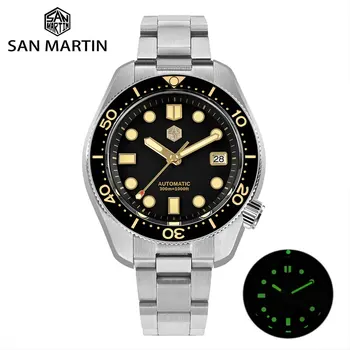 San Martin 44mm MM300 Винтажные мужские часы для дайвинга NH35 с позолоченным циферблатом, автоматические Механические Сапфировые Водонепроницаемые 300M C3, светящиеся Reloj