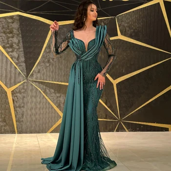Sharon Said Изумрудно-Зеленое Роскошное Дубайское Вечернее Платье для Женщин, Свадебная Верхняя Юбка Русалки, Золотые Арабские Вечерние Платья SS425
