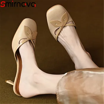 Smirnova 2023 Новый Размер 33-40, женские тапочки-мюли из натуральной кожи, женские туфли на тонком высоком каблуке, женские летние Современные тапочки