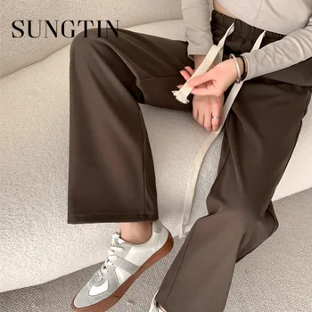 Sungtin 2023 Весна Осень Корейские Свободные брюки Женские Модные Повседневные Широкие брюки с завязками Женские Шикарные брюки с высокой талией