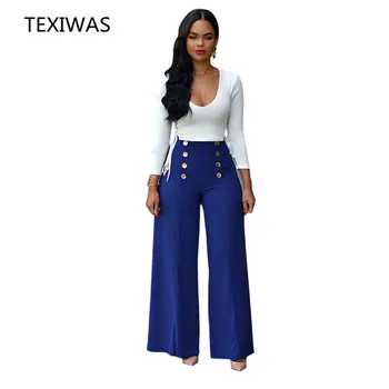 TEXIWAS Весенний костюм, Женский Новый Модный Комплект из Двух предметов, Повседневные Широкие брюки на пуговицах + белый пуловер с длинным рукавом, рубашка, Топы, комплект
