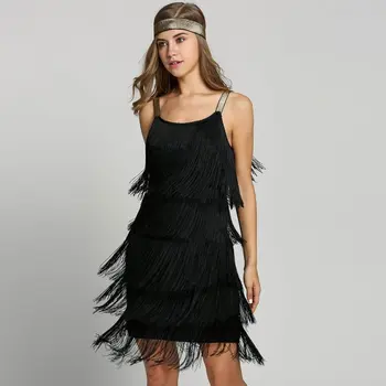 Vintage Vestidos 1920s Flapper Girl Маскарадное Платье Great Gatsby Dress Костюмы С Вырезом Лодочкой и Бахромой, Вечернее Платье-Качели Для Женщин