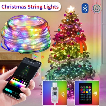 WS2812B Светодиодный Струнный светильник BT RGB Christmas Lights Party 5m 10m Музыкальное ПРИЛОЖЕНИЕ RGBIC Dream Color, адресуемое Индивидуально USB 5V Power