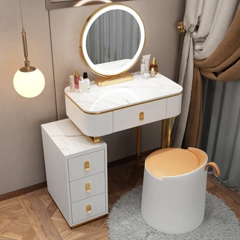 белый комод Роскошный Шиферный Комод Современный Минималистичный Туалетный столик для маленькой спальни со светодиодной подсветкой для защиты глаз Мебель для спальни HY