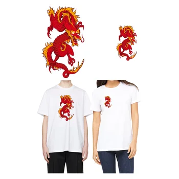 Виниловые моющиеся клейкие нашивки для одежды; Наклейка с изображением величественного красного восточного мифологического дракона