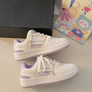 Винтажные фиолетовые кроссовки на платформе, Женская белая спортивная обувь, повседневная обувь на плоской подошве, Вулканизированная Корейская дизайнерская весенне-летняя теннисная женская обувь