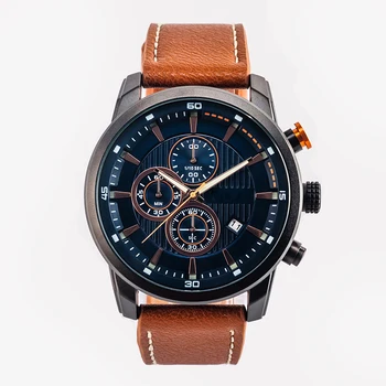 Высококачественные 30-метровые водонепроницаемые многофункциональные мужские часы с хронографом на ремешке из натуральной кожи