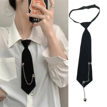 Готический галстук для женщин, мужчин, металлическая цепочка в стиле панк, галстук с кисточками, Японская студенческая форма, предварительно завязанные Черные галстуки, ювелирные изделия, бабочки