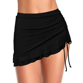 Женская однотонная юбка для плавания с рюшами, женская юбка для пляжного отдыха, юбка для плавания с высокой талией, бикини с разрезом по бокам