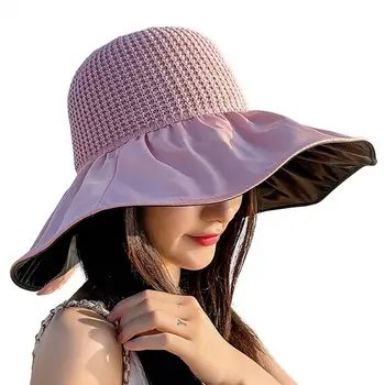 Женская рыбацкая шляпа однотонного цвета, легкий виниловый переносной слой, выдалбливают, с большими полями, защита от ультрафиолета, женская пляжная шляпа для улицы, поставка для улицы