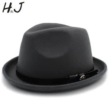 Женская фетровая шляпа-фетровая шляпа для прихожанки, джазовая шляпа Homburg с закатанными полями, зима-осень, джазовая шляпа с модным поясом