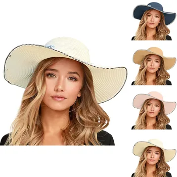 Женская широкая соломенная панама, свернутая шляпа, гибкая твидовая шляпа, Пляжная солнцезащитная шляпа, Дышащая повседневная кепка для девочек Casquette кепка для девочки