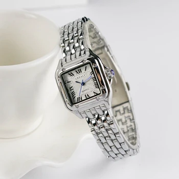 Женские модные квадратные часы 2023 Брендовые женские кварцевые наручные часы Классические Серебряные Простые женские часы со стальным ремешком Zegarek Damski