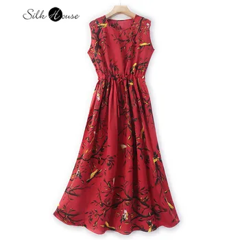 Женское модное платье из красного шелка тутового цвета с принтом 2022, вечернее платье на шнурке