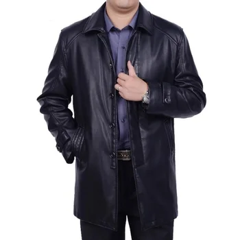 Зимняя новая мужская куртка большого размера из натуральной кожи, мужская длинная деловая повседневная модная верхняя одежда, мужская кожаная одежда, тренч.