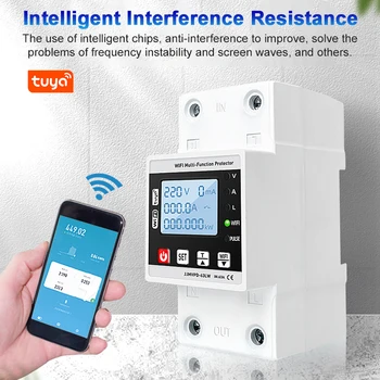 Интеллектуальный протектор повторного включения Tu-ya WiFi, монитор текущего напряжения, автоматический выключатель, измеритель мощности, настраиваемые значения защиты