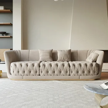 Итальянская светлая роскошная дизайнерская гостиная, современный простой тканевый диван с технологией прямого ряда