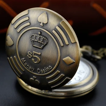 Классический логотип казино Макао, антикварные кварцевые карманные часы, бронзовый брелок с цепочкой, лучший памятный подарок для мужчин и женщин