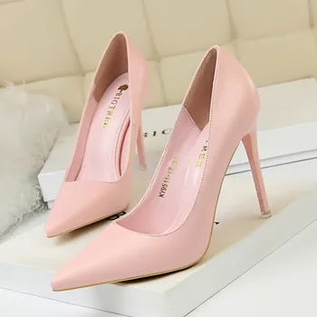 Корейская версия модной простой женской обуви на тонких высоких каблуках, тонкие высокие каблуки с мелким носком, пикантные тонкие туфли
