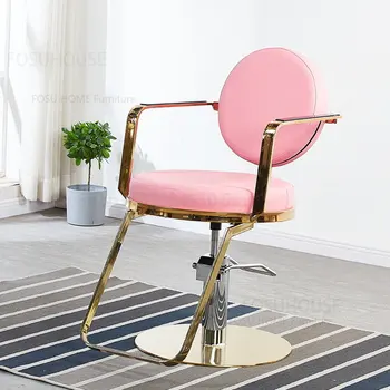 Легкие Роскошные кресла для салона красоты, Европейские парикмахерские кресла, современная мебель для салона, Домашний Золотой Круглый Вращающийся стул из нержавеющей стали