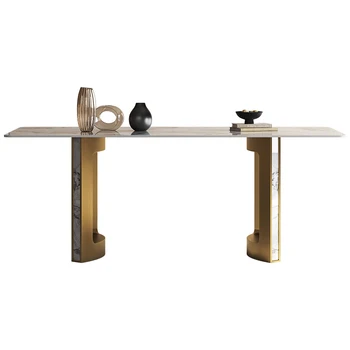 Легкие роскошные обеденные столы и стулья из каменной плиты, Современный простой прямоугольный домашний обеденный стол для маленькой квартиры высокого класса