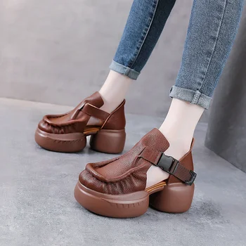 Летние женские сандалии NKLSA, римские туфли на платформе с высоким берцем и круглым носком, модная уличная нескользящая женская обувь с пряжкой