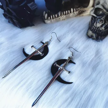 Мечи черная луна серьги Ведьминский воин языческий готический средневековый серебряный цвет Классический подарок воина женщинам 2021 новая мода
