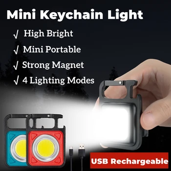 Мини-светодиодный брелок для ключей, USB Перезаряжаемый портативный фонарик, Рабочие ночные фонари, кемпинг снаружи с сильным магнитом, водонепроницаемый
