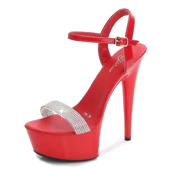 Модные летние женские босоножки на платформе, пикантные красно-белые туфли на экстремально высоком каблуке 15 см, Роскошные вечерние свадебные танцевальные туфли, Женские большие размеры