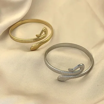 Модный открывающийся браслет в форме змеи из нержавеющей стали для мужчин Классического Золотого, серебряного цвета, браслет для свадебной вечеринки, Ювелирный подарок