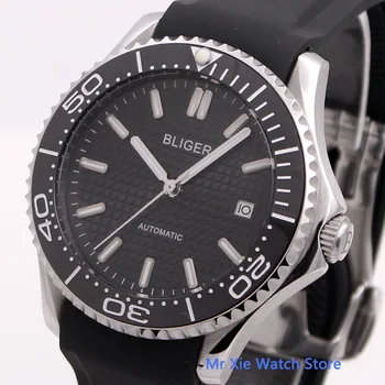 Мужские автоматические механические часы Bliger 41 мм, каучуковый ремешок люксового бренда, светящиеся водонепроницаемые военные часы с календарем, наручные часы для мужчин