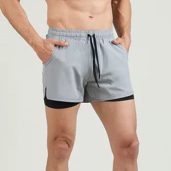 Мужские двухслойные спортивные шорты с карманом на молнии, стильные универсальные мягкие шорты-брюки для прогулок на свежем воздухе